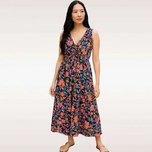 French Connection Black and Pink Floral Midi‎ Dress - Size S